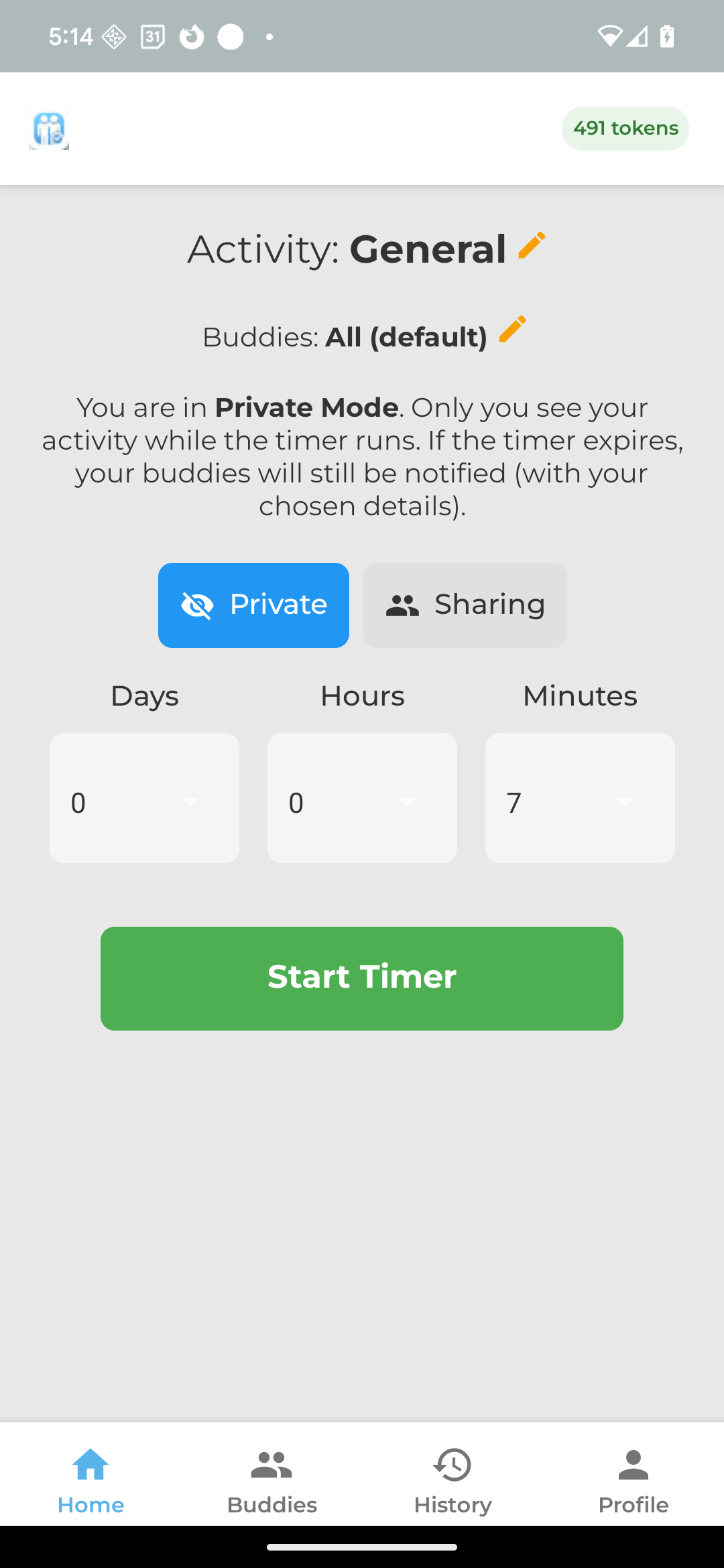 Start by setting your activity and choosing buddies.